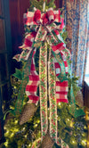 The Maryanne Red Green & White Christmas Tree Topper Bow