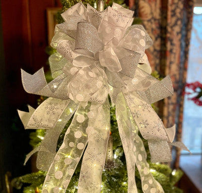 The Elsa Silver & White Christmas Tree Topper Bow