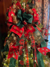 The Mae Red Green & Gold Christmas Tree Topper Bow