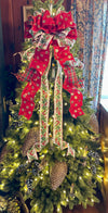 The Tamara Red Green & White Christmas Tree Topper Bow