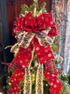 The Tamara Red Green & White Christmas Tree Topper Bow