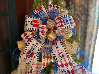 The Pierre Royal Blue Red Black & Gold Christmas Tree Topper Bow