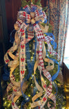 The Pierre Royal Blue Red Black & Gold Christmas Tree Topper Bow