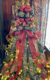 The Francine Black Red & Gold Check Christmas Tree Topper Bow