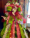 The Martha Mae Red & Lime Green Whimsical Christmas Tree Topper Bow