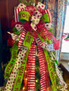 The Martha Mae Red & Lime Green Whimsical Christmas Tree Topper Bow