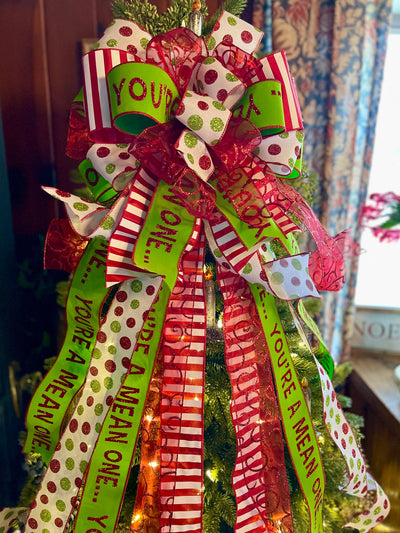 The Martha Mae Red & Lime Green Whimsical Christmas Tree Topper Bow