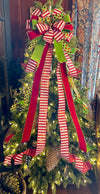 The Augustus Red & Lime Green Whimsical Christmas Tree Topper Bow