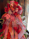 The Molly Pink Red & Lime Green Whimsical Christmas Tree Topper Bow