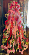 The Molly Pink Red & Lime Green Whimsical Christmas Tree Topper Bow, oversized bow, Candy tree topper, Grinch tree topper, tree trimming bow