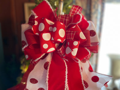 The Minnie Red & White Christmas Tree Topper Bow, Polka dot christmas bow, Deluxe christmas tree topper bow, Christmas tree trimming bow