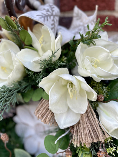 The Lanie White Amaryllis Christmas Wreath For Front Door