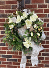 The Lanie White Amaryllis Christmas Wreath For Front Door