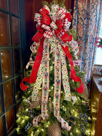 The Johan Red & Green Nutcracker Christmas Tree Topper Bow