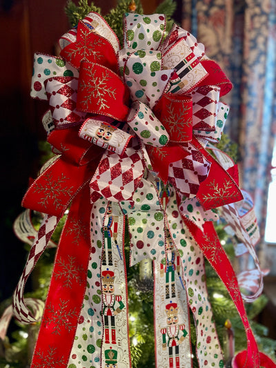 The Johan Red & Green Nutcracker Christmas Tree Topper Bow