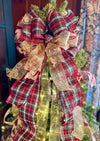 The Amelia Red Green and Gold Christmas Tree Topper Bow