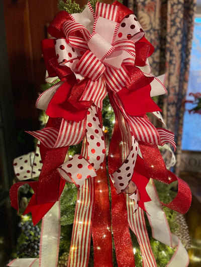 The Kathleen Red & White Christmas Tree Topper Bow