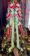 The Mindy Red Mint Green & White Christmas Tree Topper Bow