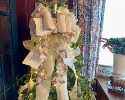 The Melody Ivory & Gold Christmas Tree Topper Bow