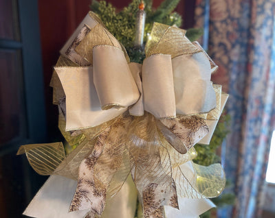 The Melody Ivory & Gold Christmas Tree Topper Bow