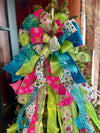 The Lourdes Hot Pink & Lime Green Christmas Tree Topper Bow