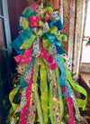 The Lourdes Hot Pink & Lime Green Christmas Tree Topper Bow