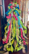 The Lourdes Hot Pink & Lime Green Christmas Tree Topper Bow