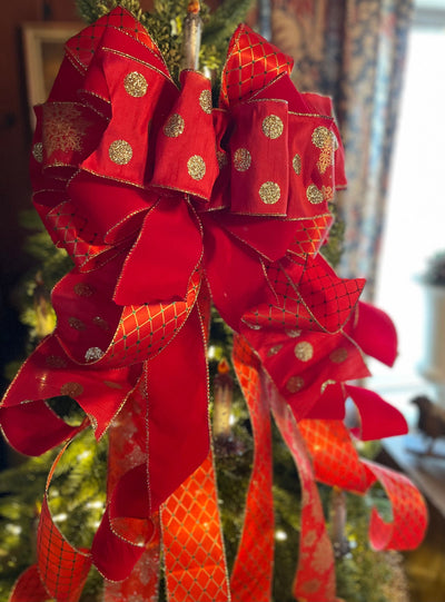 The DeeDee Red & Gold Christmas Tree Topper Bow