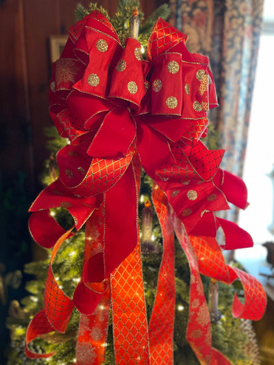 The DeeDee Red & Gold Christmas Tree Topper Bow