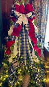 The Leah Burgundy Navy & Cream Plaid Christmas Tree Topper Bow