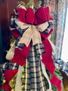 The Leah Burgundy Navy & Cream Plaid Christmas Tree Topper Bow