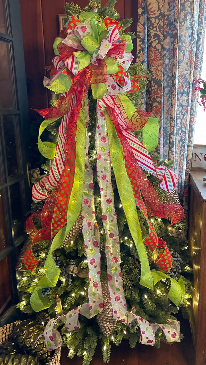 The Missy Red & Lime Green Christmas Tree Topper Bow