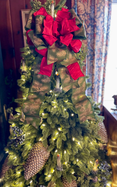 The Naomi Red Green & Gold Christmas Tree Topper Bow