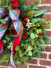 The Mary Winter Rustic Red & White Evergreen Christmas Wreath For Front Door