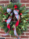 The Mary Winter Rustic Red & White Evergreen Christmas Wreath For Front Door