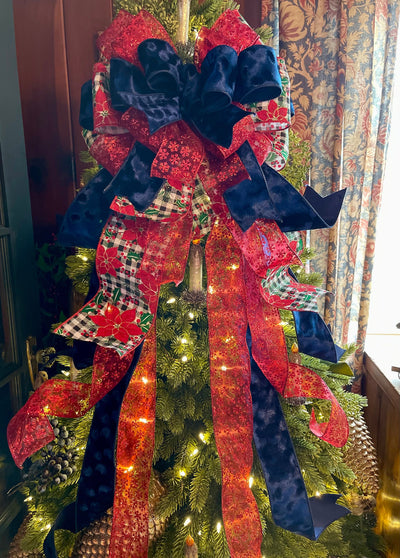 The Jenna Navy Blue Velvet Christmas Tree Topper Bow