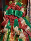 The Miriam Red Green & Gold Christmas Tree Topper Bow, Bow topper for christmas tree, Plaid bow, tree trimming bow, velvet bow for tree