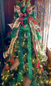 The Caroline Red Green & White Christmas Tree Topper Bow