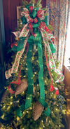 The Caroline Red Green & White Christmas Tree Topper Bow