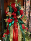 The Sophia Red Green & Gold Christmas Tree Topper Bow