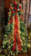 The Sophia Red Green & Gold Christmas Tree Topper Bow