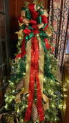 The Sophia Red Green & Gold Christmas Tree Topper Bow