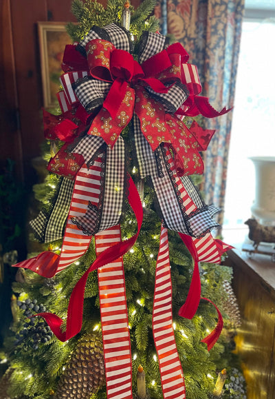 The Hansel Red Black & White Gingerbread Christmas Tree Topper Bow