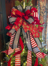 The Hansel Red Black & White Gingerbread Christmas Tree Topper Bow