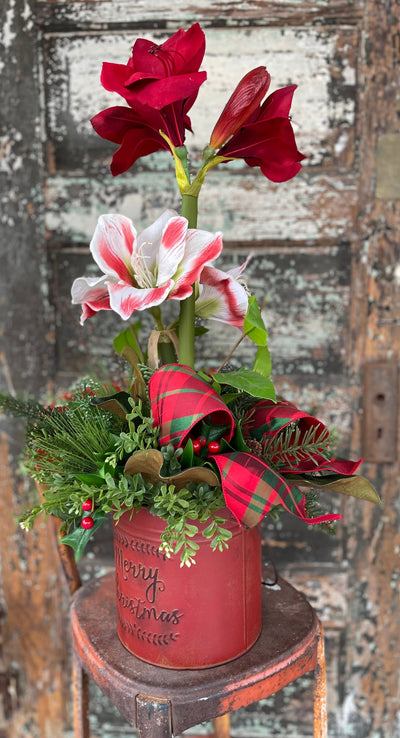 The Evette Red Amaryllis & Pine Christmas Centerpiece For Dining Table