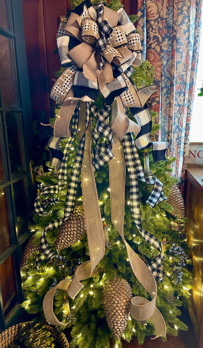 The Kimmie Black White Buffalo Check Christmas Tree Topper Bow