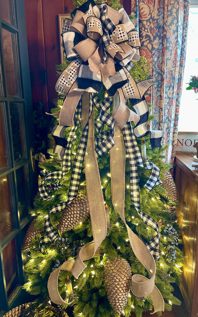 The Kimmie Black White Buffalo Check Christmas Tree Topper Bow