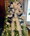 The Brandy White & Black Christmas Tree Topper Bow, ribbon tree topper, XL topper for christmas tree, modern farmhouse bow