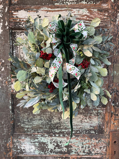 The Tess Eucalyptus Lambs Ear & Berry Christmas Wreath For Front Door~Winter berry wreath~Year round wreath~Farmhouse wreath for door