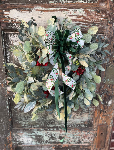 The Tess Eucalyptus Lambs Ear & Berry Christmas Wreath For Front Door~Winter berry wreath~Year round wreath~Farmhouse wreath for door